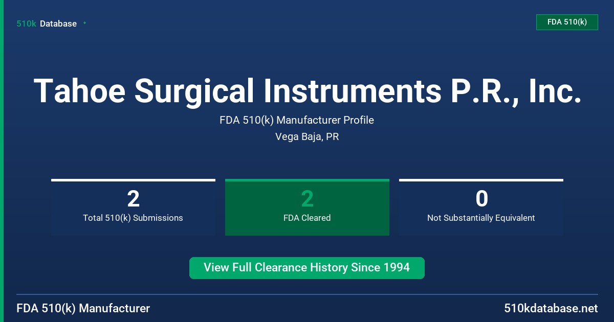 Tahoe Surgical Instruments P.R., Inc. FDA 510(k) Manufacturer Profile