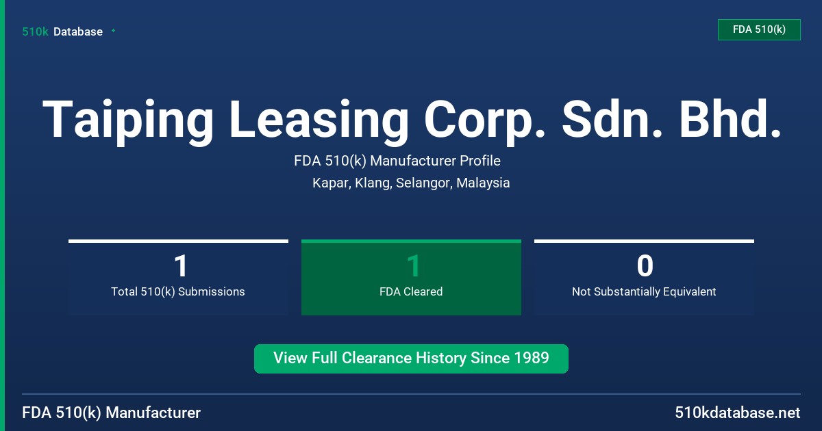 Taiping Leasing Corp. Sdn. Bhd. FDA 510(k) Manufacturer Profile