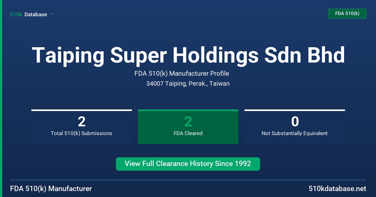 Taiping Super Holdings Sdn Bhd FDA 510(k) Manufacturer Profile