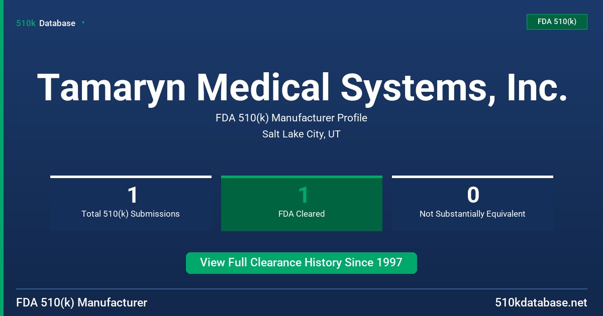 Tamaryn Medical Systems, Inc. FDA 510(k) Manufacturer Profile