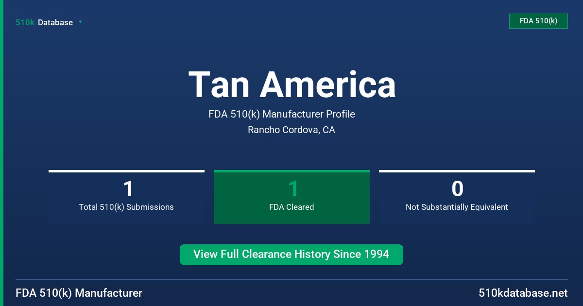 Tan America FDA 510(k) Manufacturer Profile