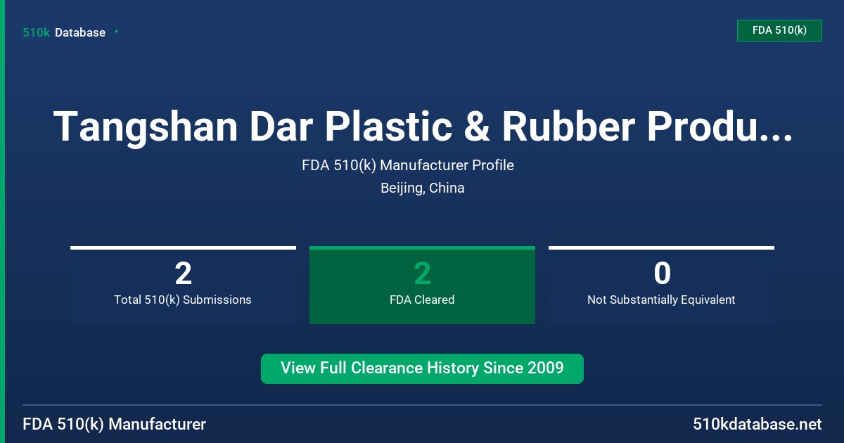 Tangshan Dar Plastic & Rubber Products Co. , Ltd. FDA 510(k) Manufacturer Profile