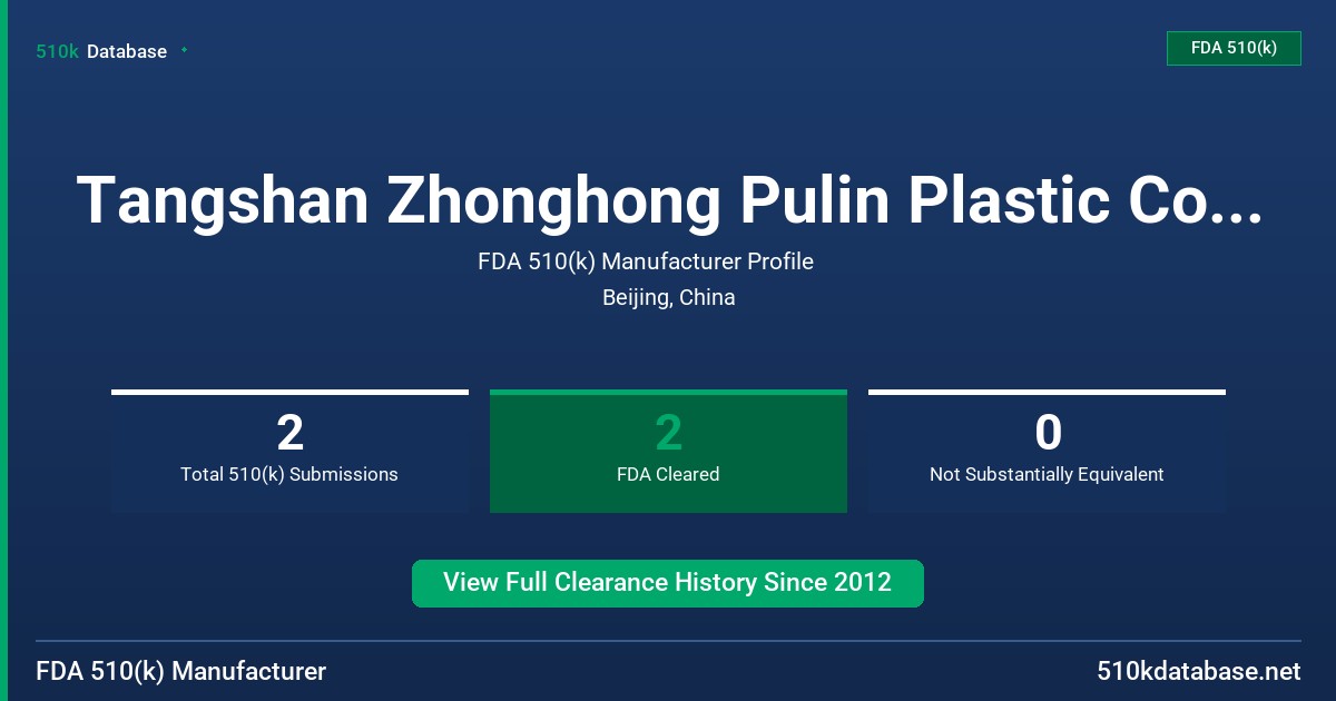 Tangshan Zhonghong Pulin Plastic Co.,Ltd FDA 510(k) Manufacturer Profile