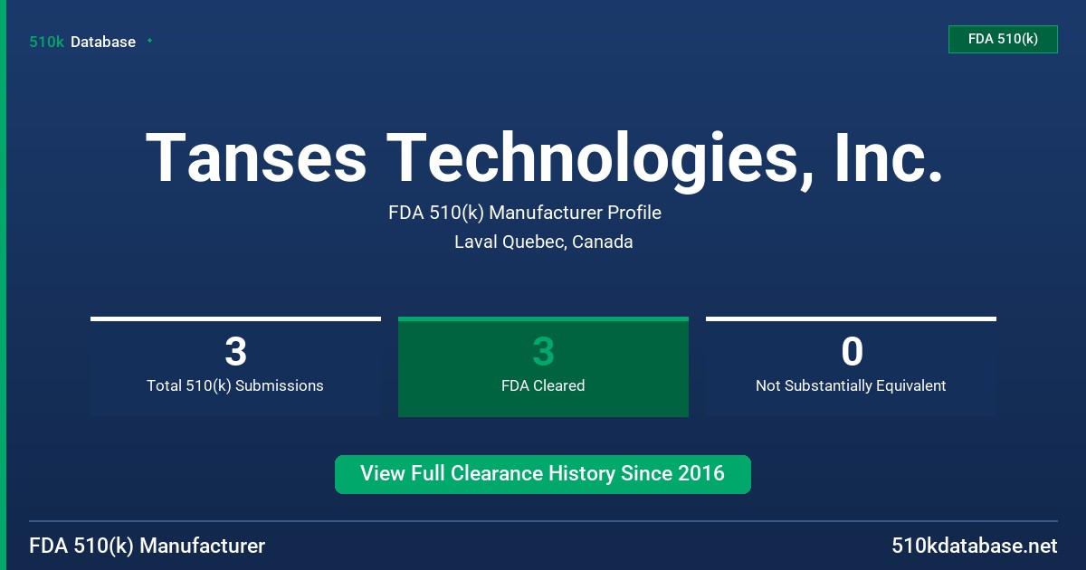 Tanses Technologies, Inc. FDA 510(k) Manufacturer Profile