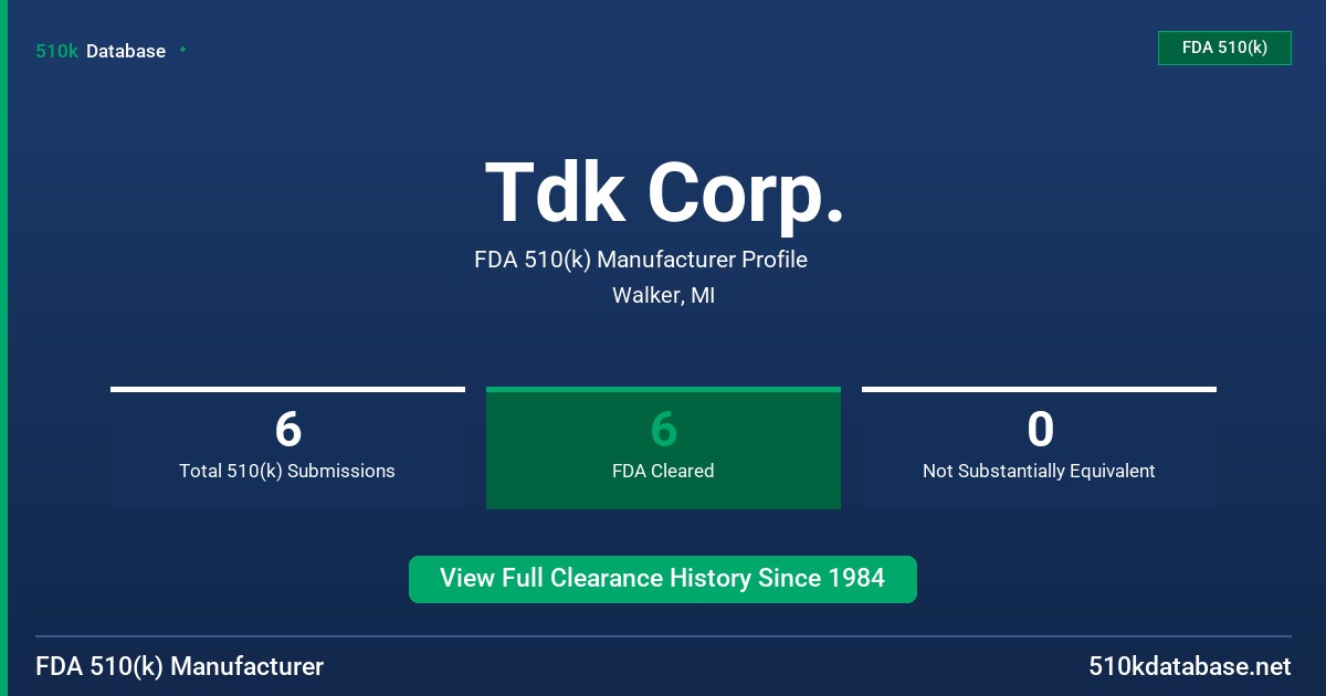 Tdk Corp. FDA 510(k) Manufacturer Profile