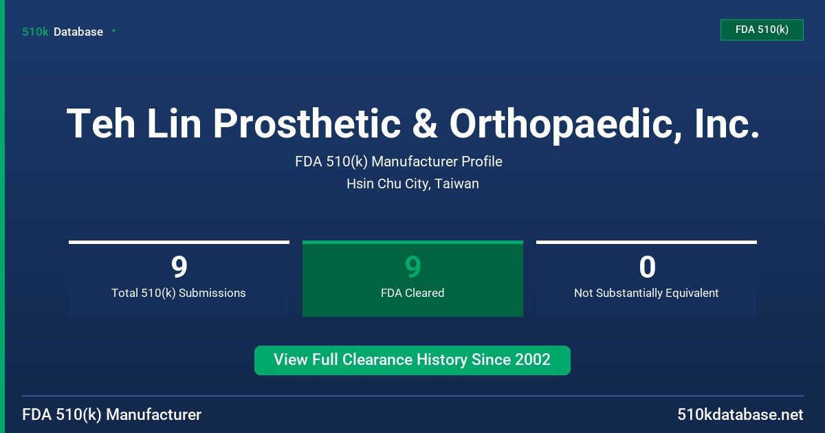 Teh Lin Prosthetic & Orthopaedic, Inc. FDA 510(k) Manufacturer Profile