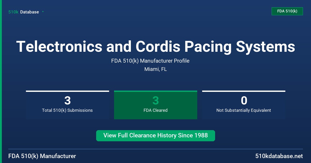 Telectronics and Cordis Pacing Systems FDA 510(k) Manufacturer Profile