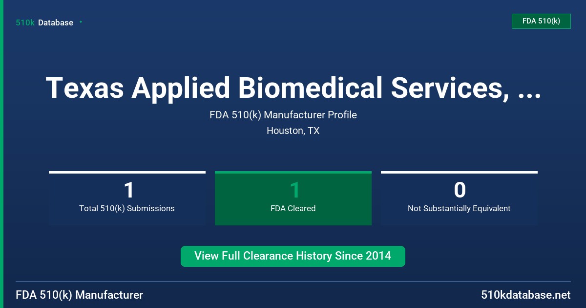 Texas Applied Biomedical Services, Inc. FDA 510(k) Manufacturer Profile