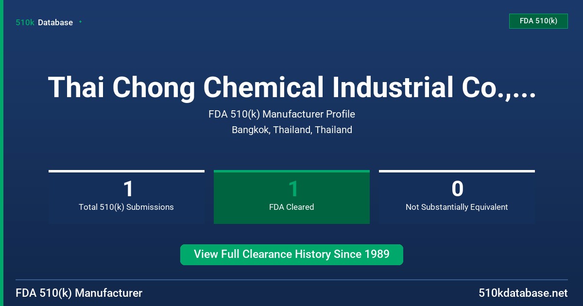 Thai Chong Chemical Industrial Co., Ltd. FDA 510(k) Manufacturer Profile