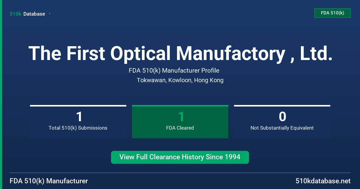 The First Optical Manufactory , Ltd. FDA 510(k) Manufacturer Profile