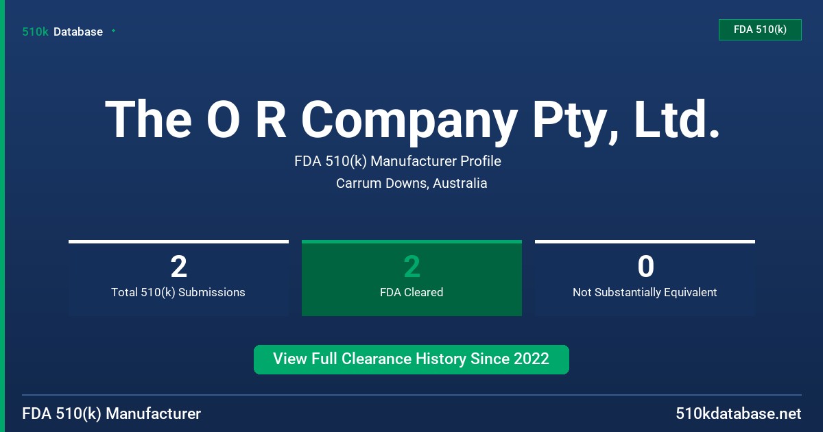 The O R Company Pty, Ltd. FDA 510(k) Manufacturer Profile