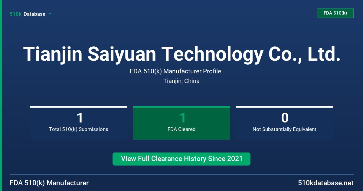 Tianjin Saiyuan Technology Co., Ltd. FDA 510(k) Manufacturer Profile