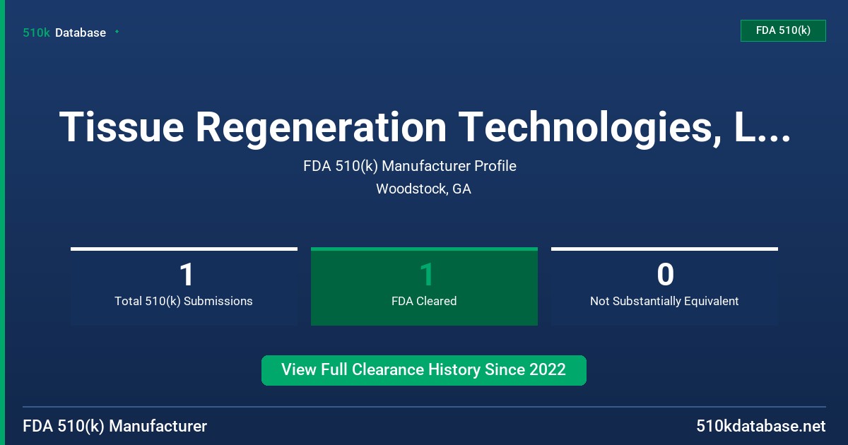 Tissue Regeneration Technologies, LLC Dba AS Softwave Trt FDA 510(k) Manufacturer Profile