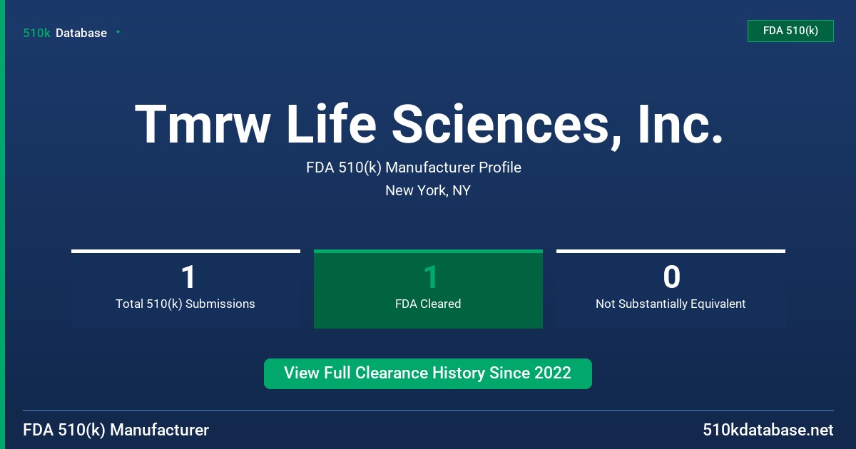 Tmrw Life Sciences, Inc. FDA 510(k) Manufacturer Profile