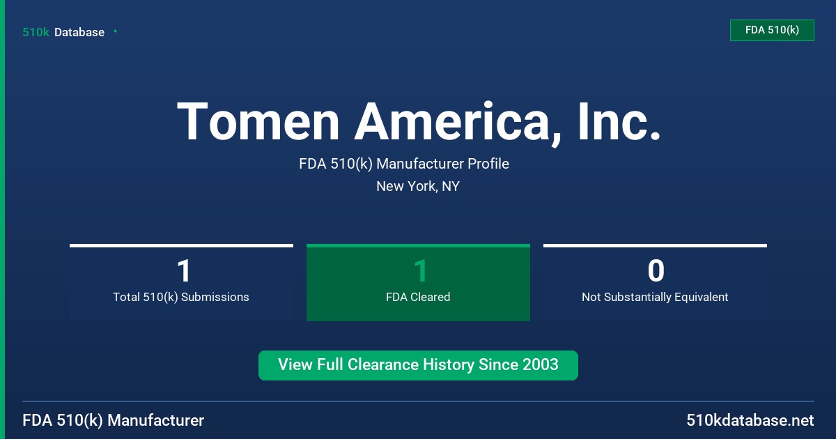 Tomen America, Inc. FDA 510(k) Manufacturer Profile