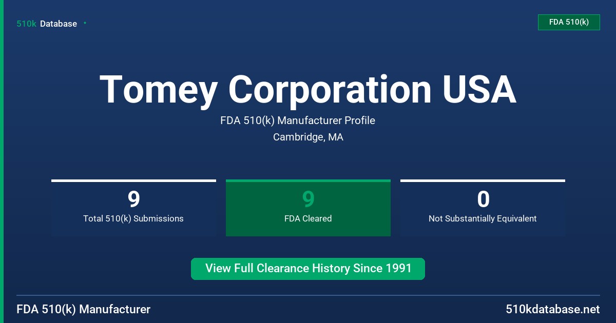 Tomey Corporation USA FDA 510(k) Manufacturer Profile