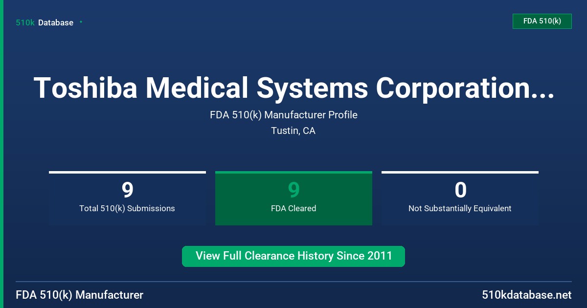Toshiba Medical Systems Corporation, Japan FDA 510(k) Manufacturer Profile