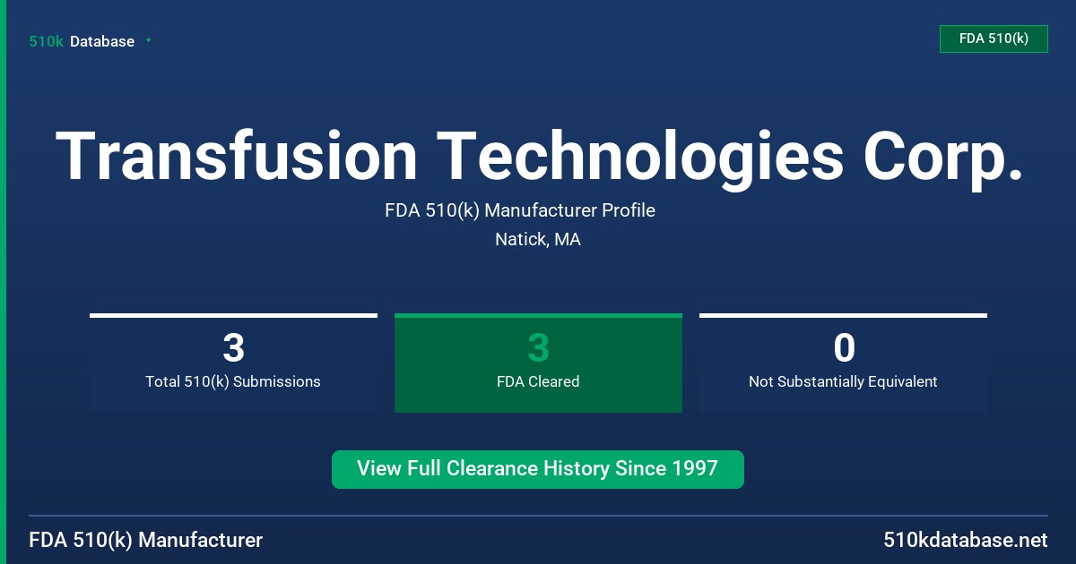 Transfusion Technologies Corp. FDA 510(k) Manufacturer Profile