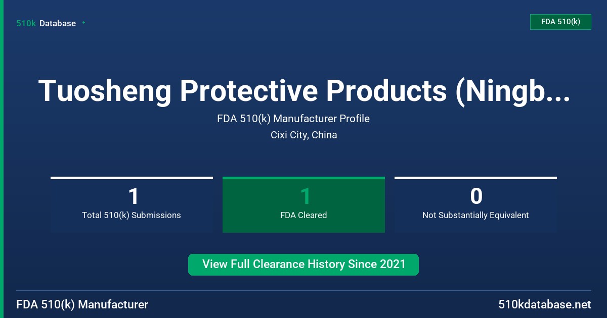 Tuosheng Protective Products (Ningbo) Co., Ltd. FDA 510(k) Manufacturer Profile