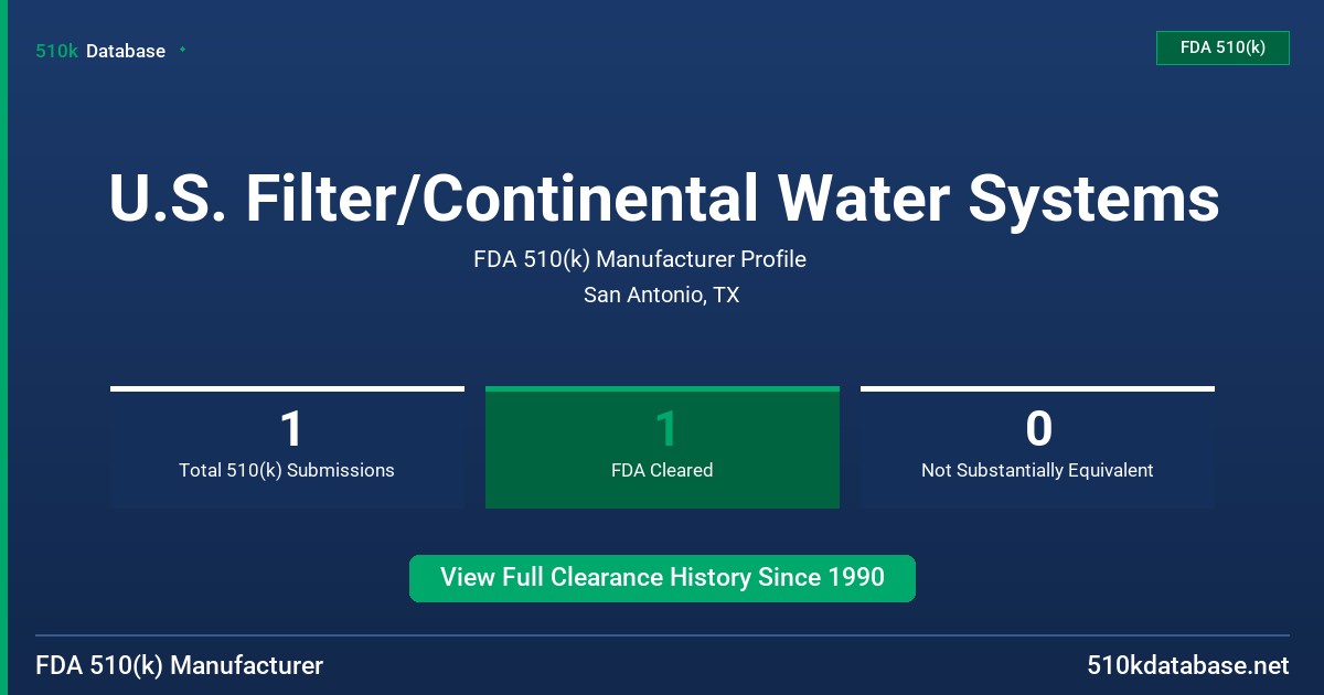 U.S. Filter/Continental Water Systems FDA 510(k) Manufacturer Profile