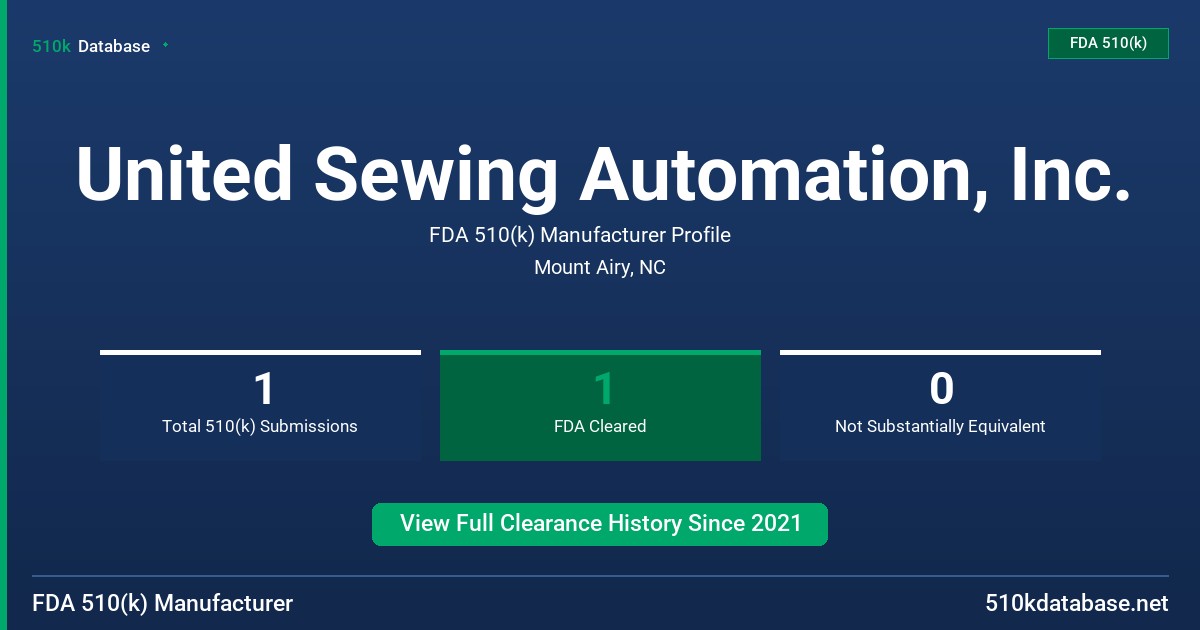 United Sewing Automation, Inc. FDA 510(k) Manufacturer Profile