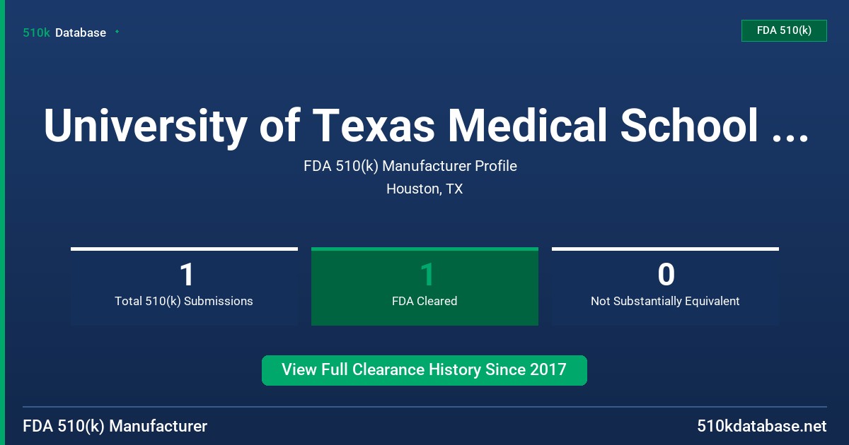 University of Texas Medical School AT Houston, Texas FDA 510(k) Manufacturer Profile