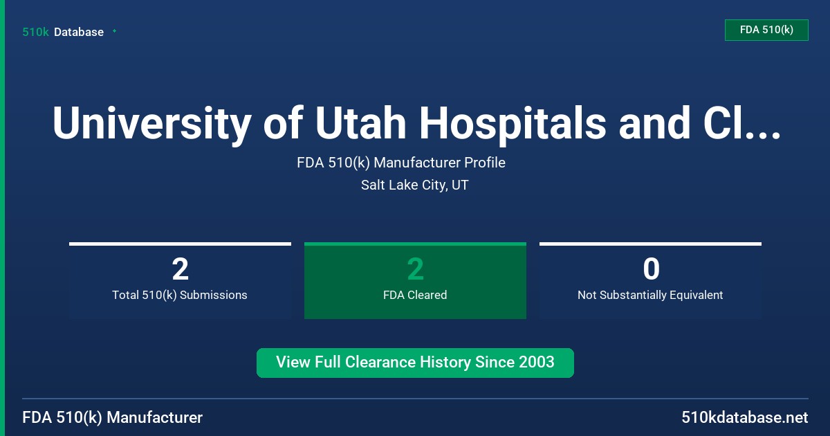 University of Utah Hospitals and Clinics FDA 510(k) Manufacturer Profile