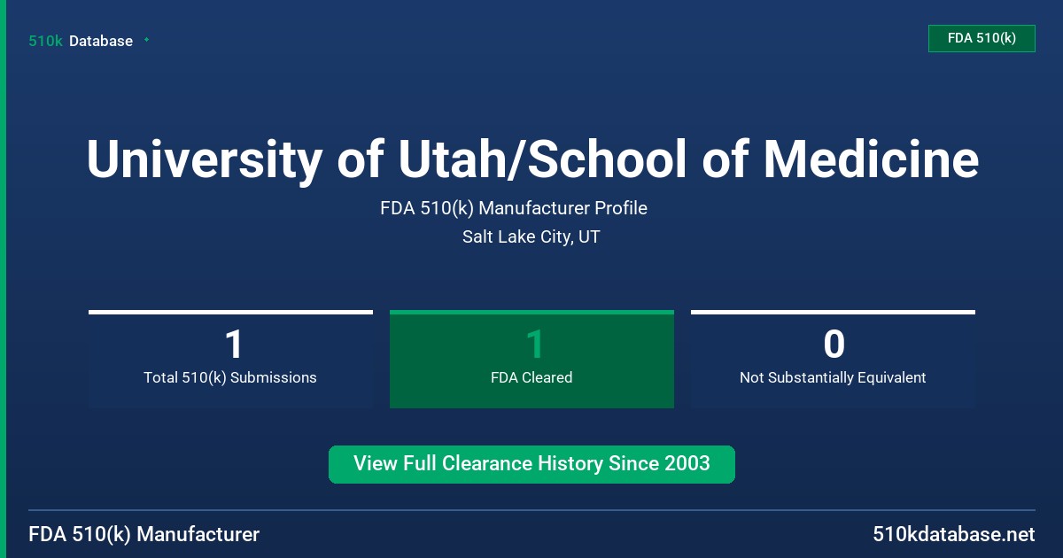 University of Utah/School of Medicine FDA 510(k) Manufacturer Profile