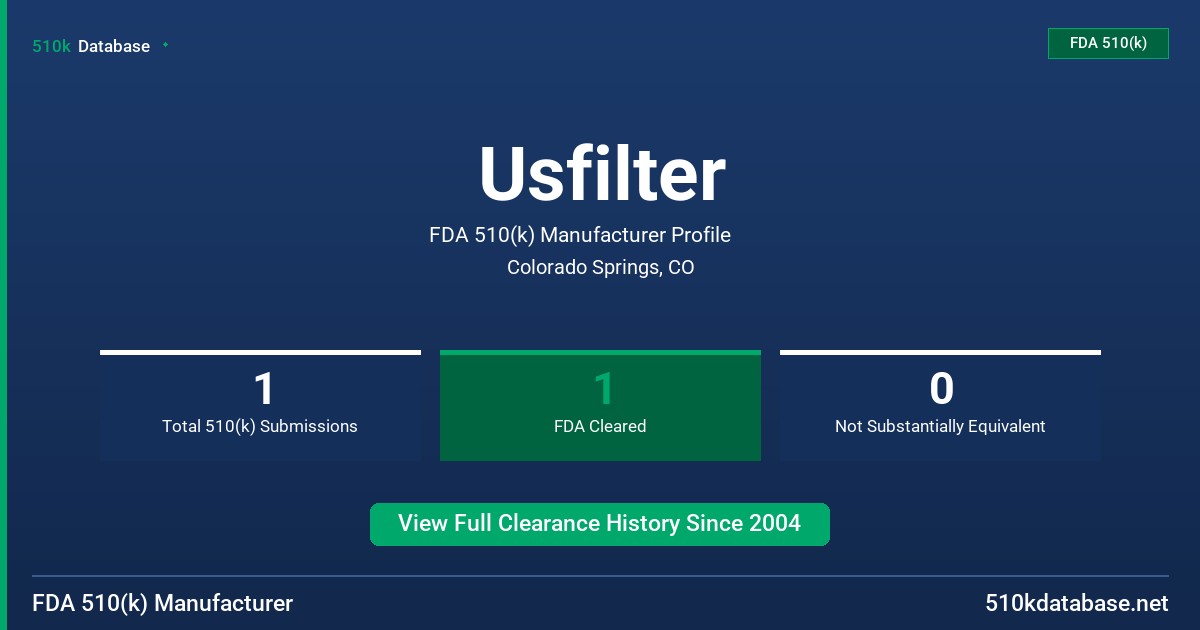Usfilter FDA 510(k) Manufacturer Profile