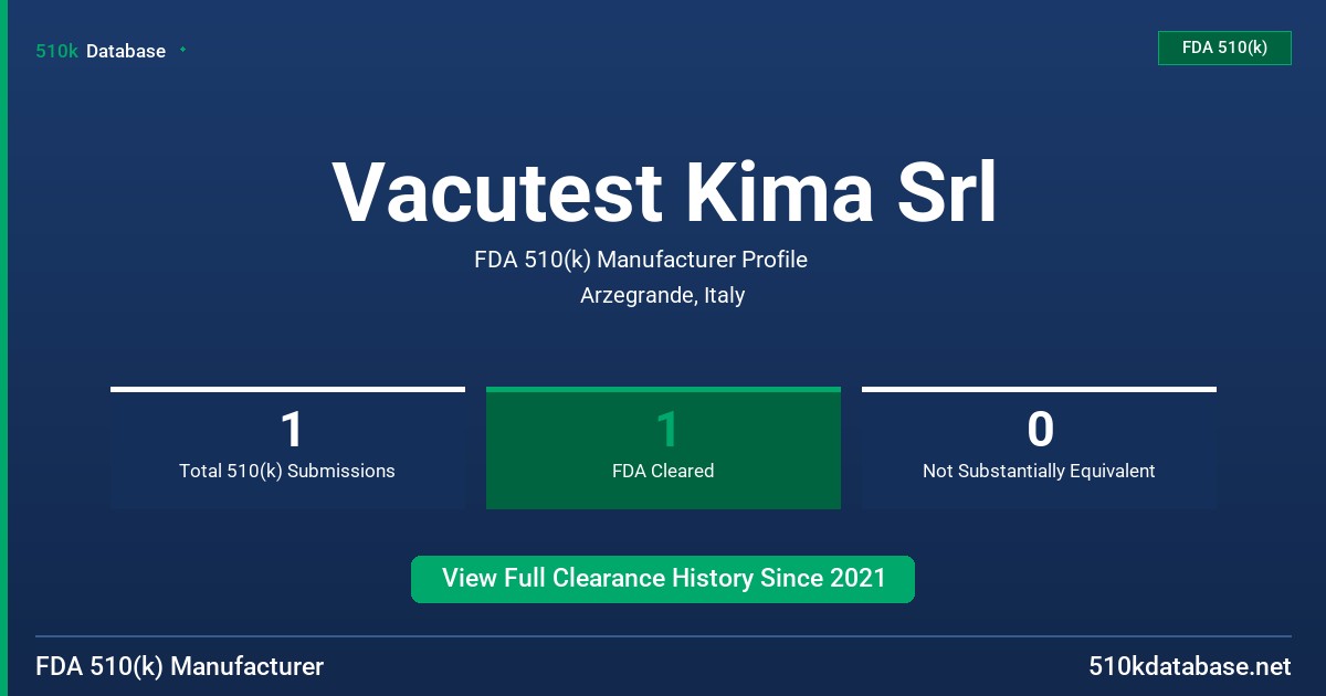 Vacutest Kima Srl FDA 510(k) Manufacturer Profile
