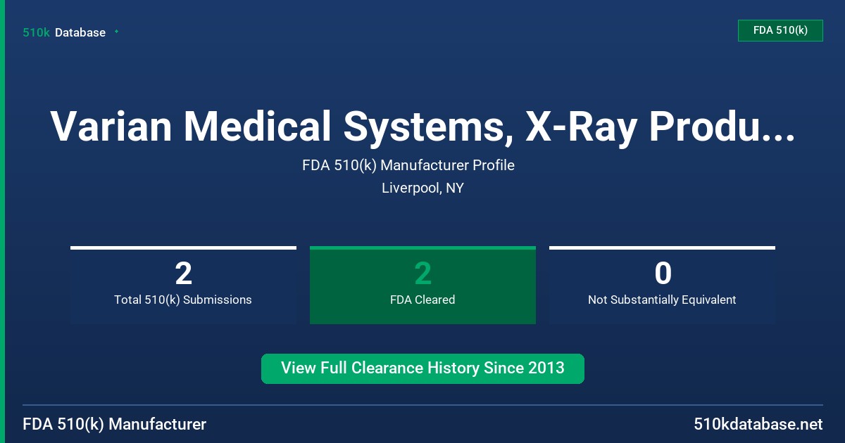 Varian Medical Systems, X-Ray Products-Infimed FDA 510(k) Manufacturer Profile