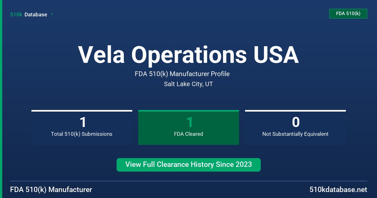 Vela Operations USA FDA 510(k) Manufacturer Profile