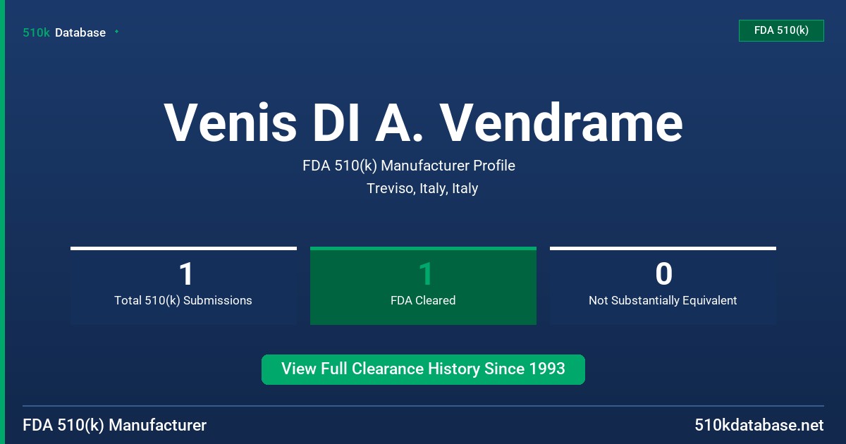 Venis DI A. Vendrame FDA 510(k) Manufacturer Profile