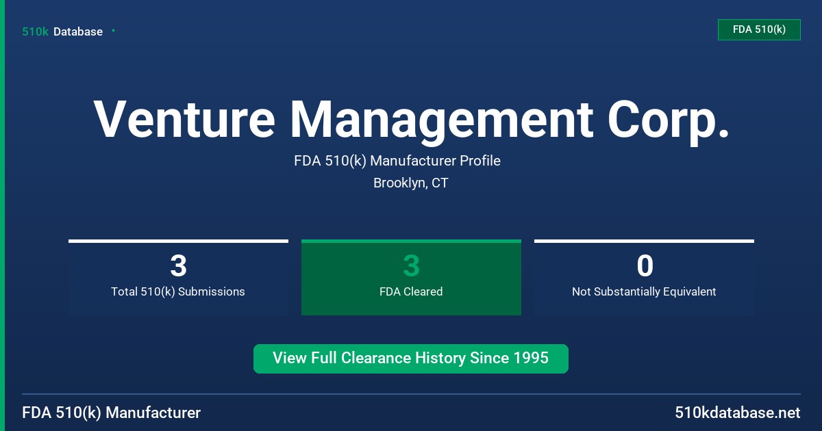 Venture Management Corp. FDA 510(k) Manufacturer Profile
