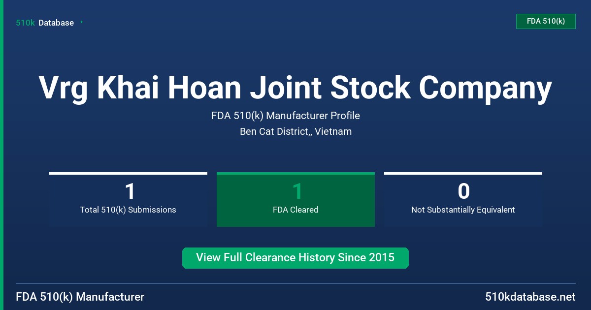 Vrg Khai Hoan Joint Stock Company FDA 510(k) Manufacturer Profile