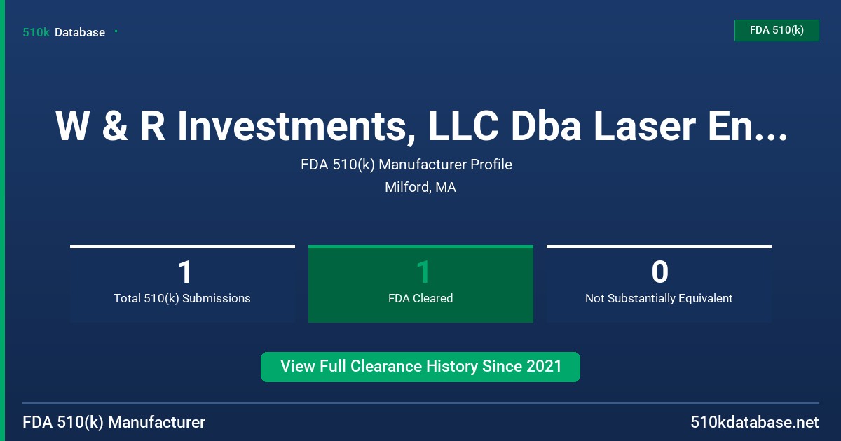 W & R Investments, LLC Dba Laser Engineering FDA 510(k) Manufacturer Profile
