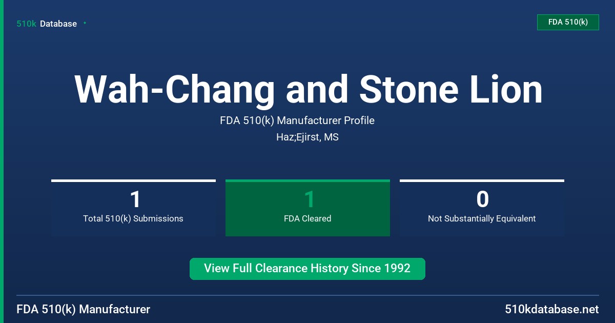 Wah-Chang and Stone Lion FDA 510(k) Manufacturer Profile