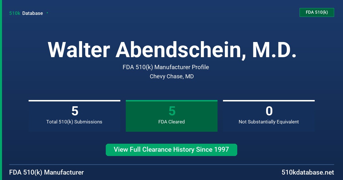 Walter Abendschein, M.D. FDA 510(k) Manufacturer Profile