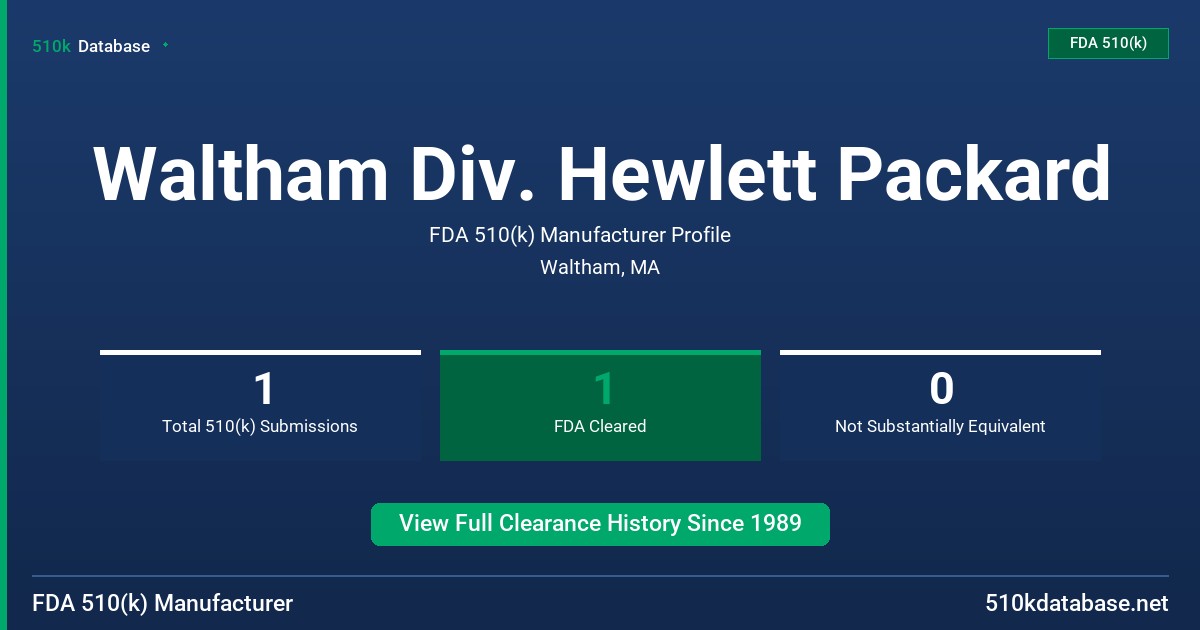 Waltham Div. Hewlett Packard FDA 510(k) Manufacturer Profile