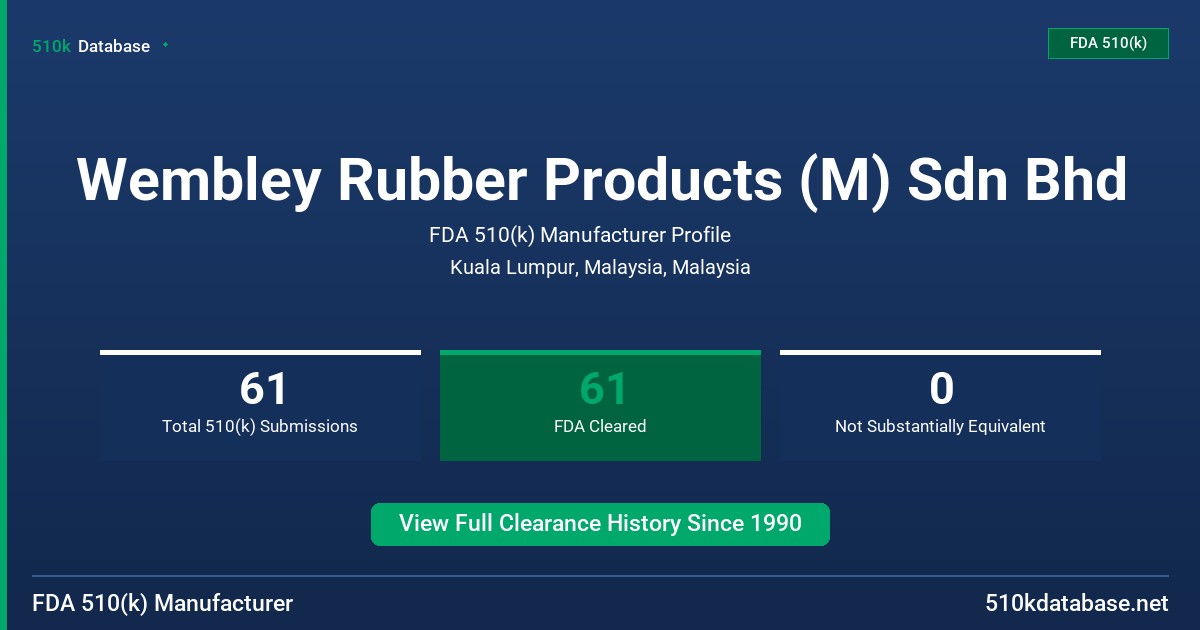 Wembley Rubber Products (M) Sdn Bhd FDA 510(k) Manufacturer Profile