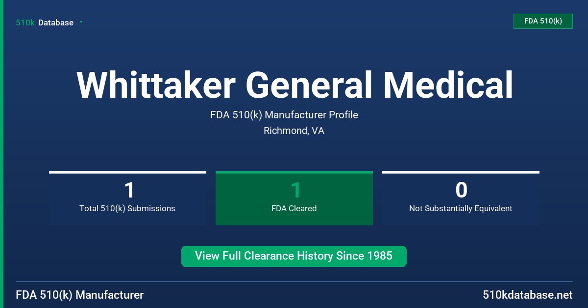 Whittaker General Medical FDA 510(k) Manufacturer Profile
