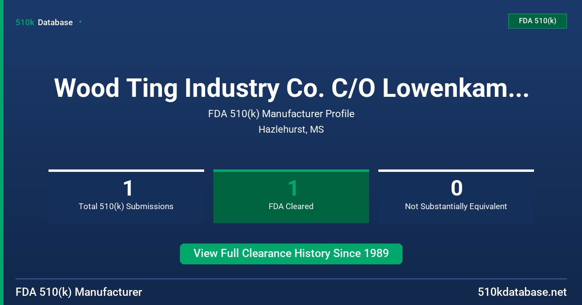 Wood Ting Industry Co. C/O Lowenkamp Intl. FDA 510(k) Manufacturer Profile