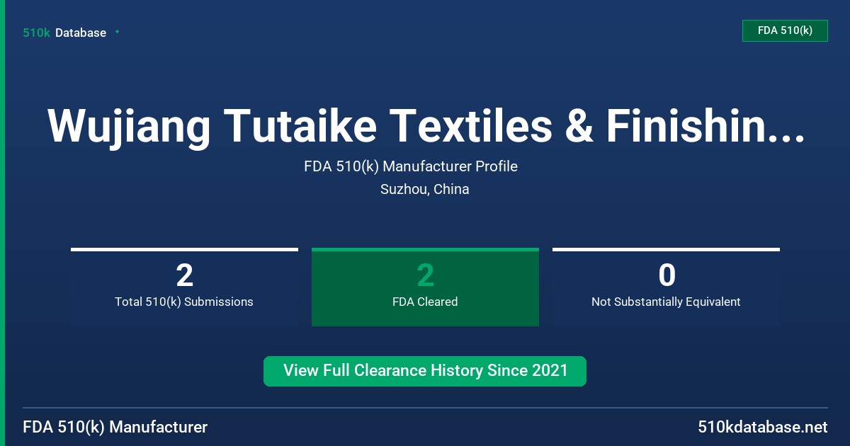 Wujiang Tutaike Textiles & Finishing Co., Ltd. FDA 510(k) Manufacturer Profile