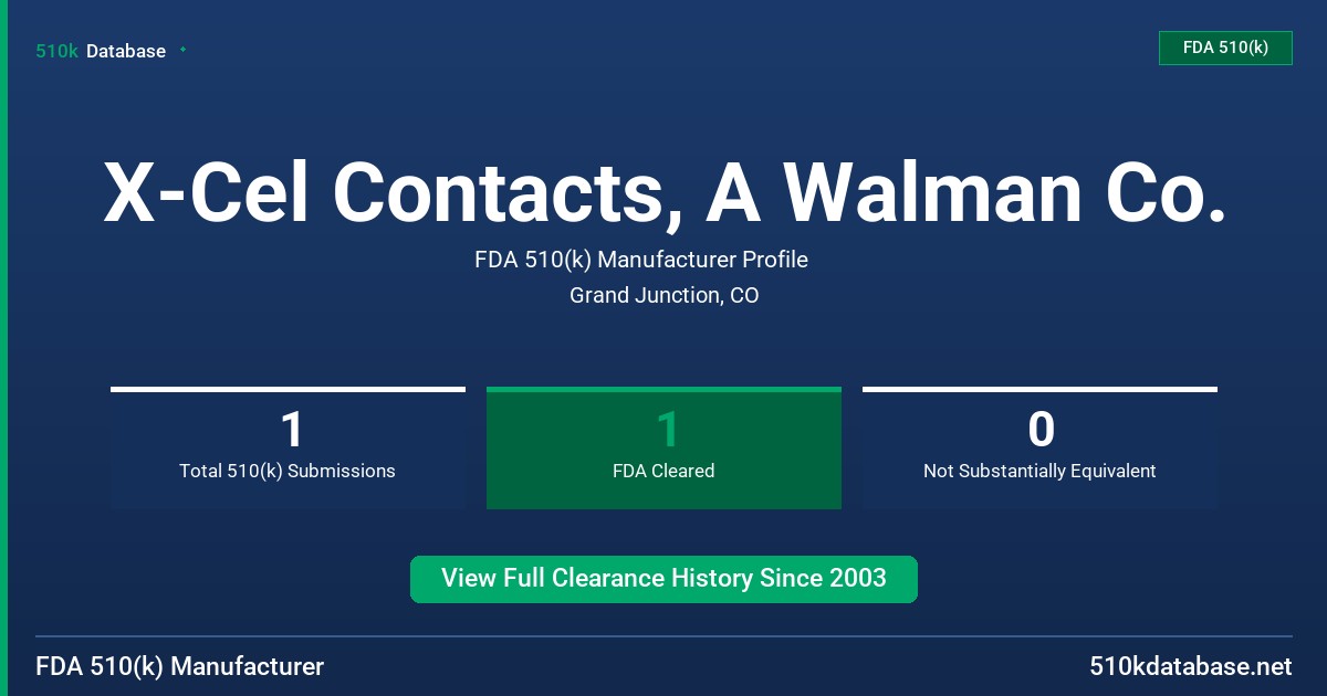 X-Cel Contacts, A Walman Co. FDA 510(k) Manufacturer Profile