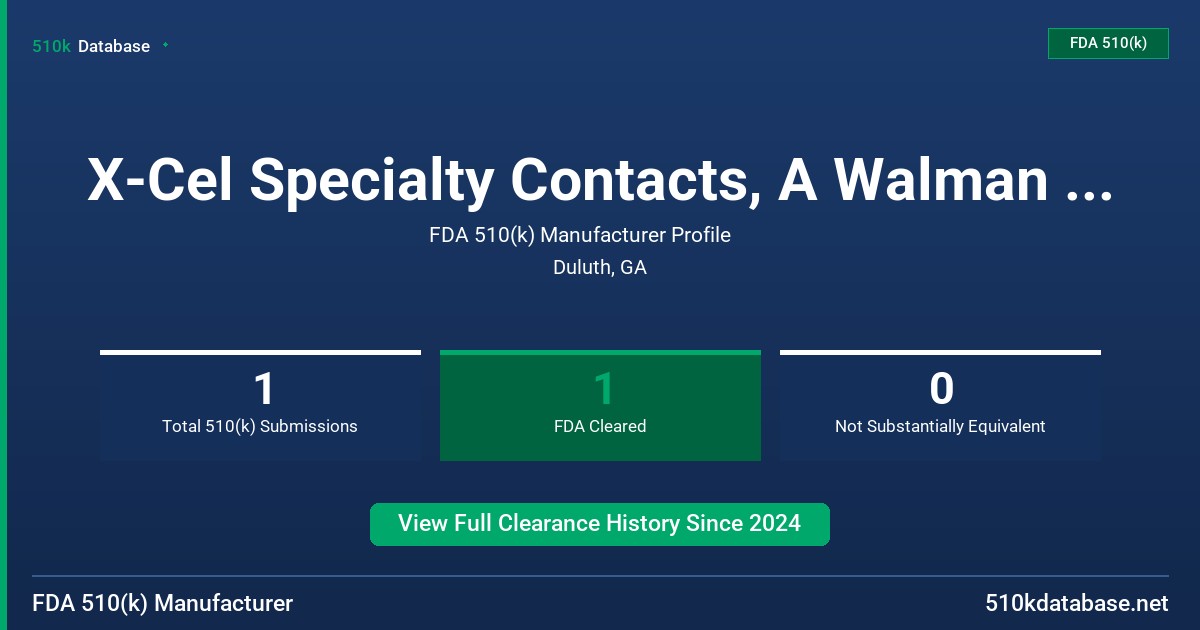 X-Cel Specialty Contacts, A Walman Optical Company FDA 510(k) Manufacturer Profile