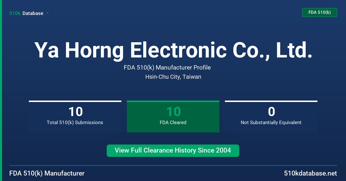 Ya Horng Electronic Co., Ltd. FDA 510(k) Manufacturer Profile