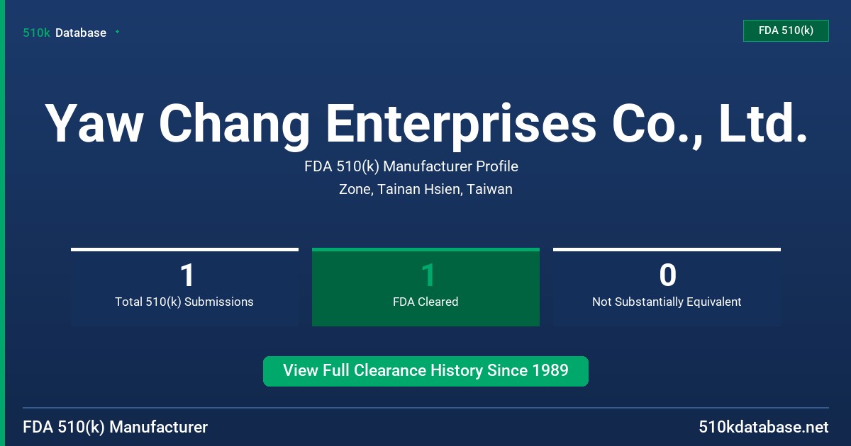 Yaw Chang Enterprises Co., Ltd. FDA 510(k) Manufacturer Profile