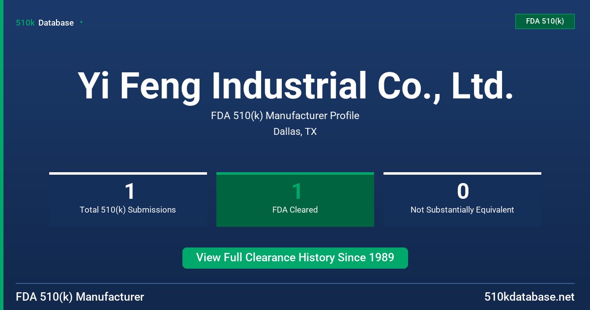 Yi Feng Industrial Co., Ltd. FDA 510(k) Manufacturer Profile