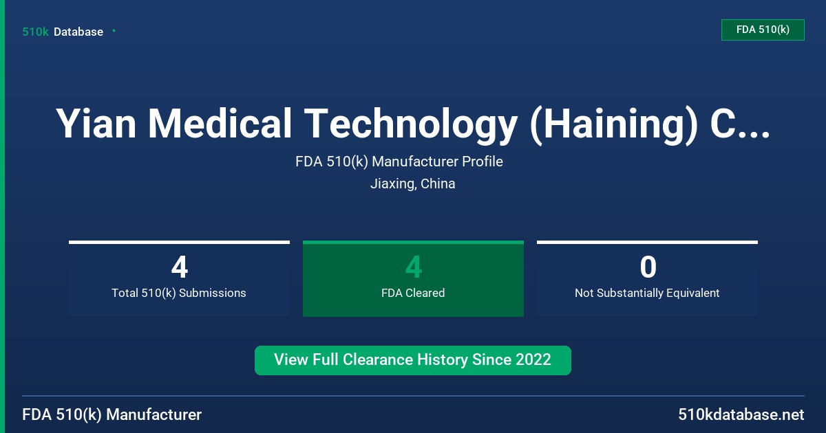 Yian Medical Technology (Haining) Co., Ltd. FDA 510(k) Manufacturer Profile