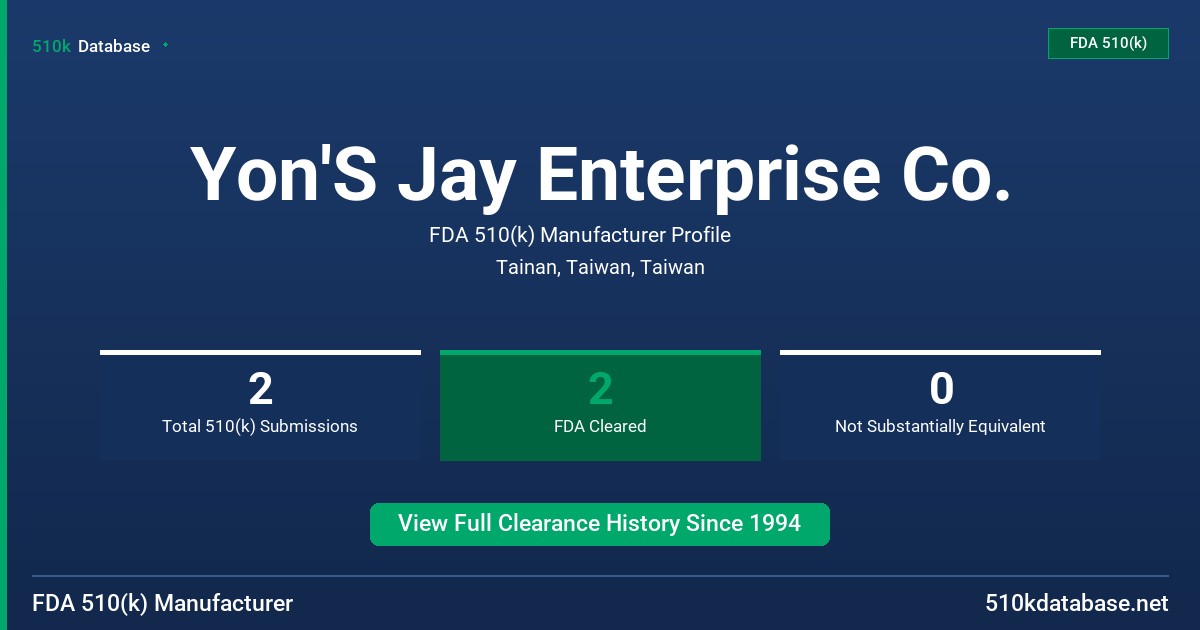 Yon'S Jay Enterprise Co. FDA 510(k) Manufacturer Profile
